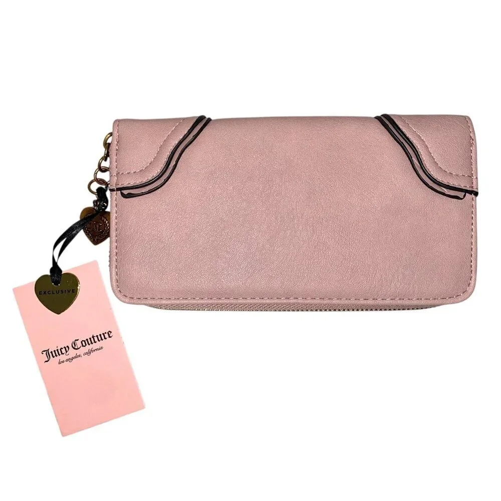 Juicy Couture Exclusive Romance Gusset Pink Dusty Blush Zip Around Wallet NWT